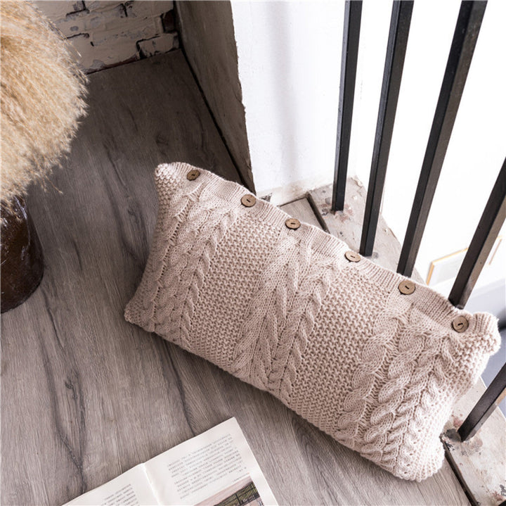 Buttoned Cable Knit Cushion Pillowcase without Filler