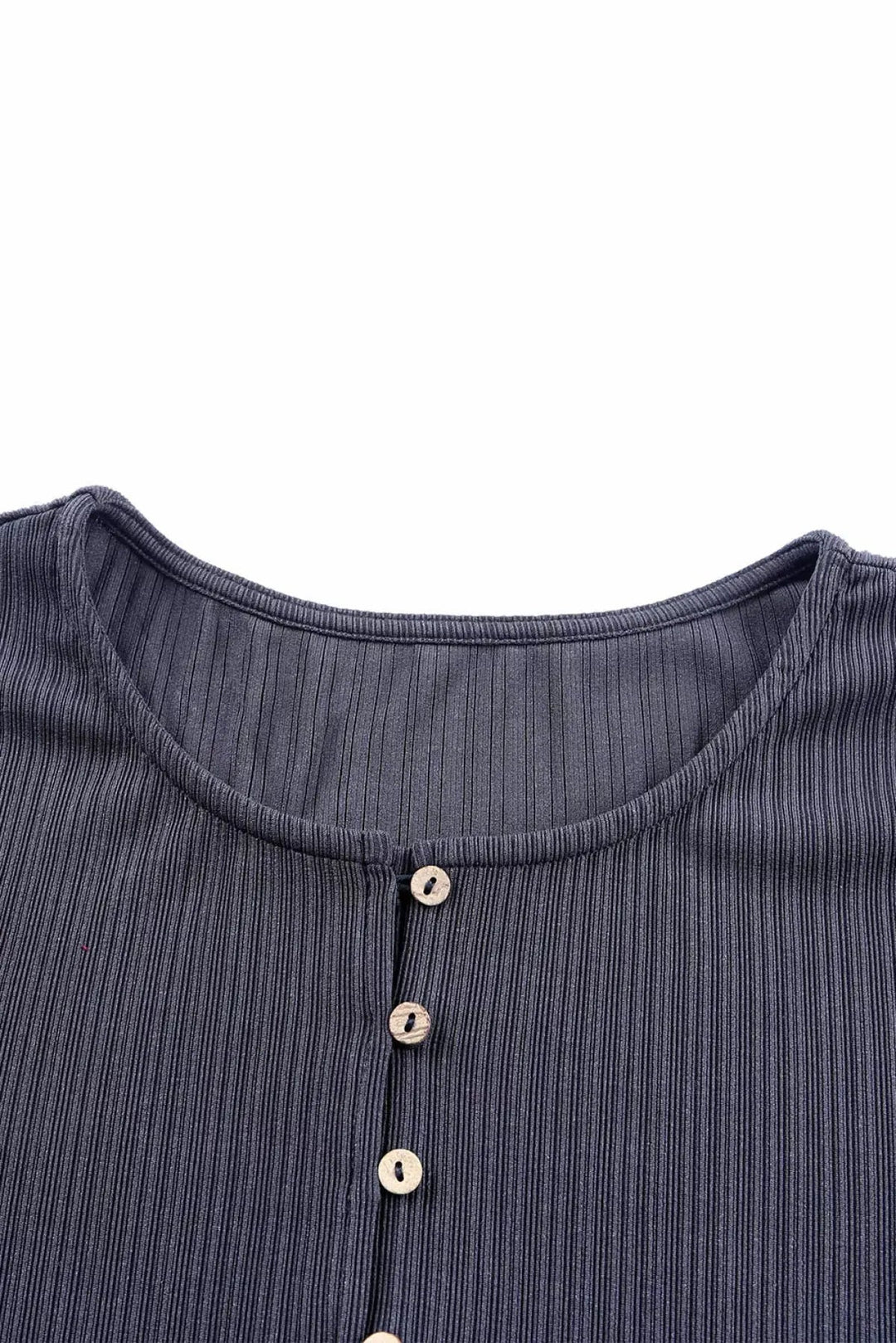 Gray Textured Button Long Sleeve Babydoll Dress
