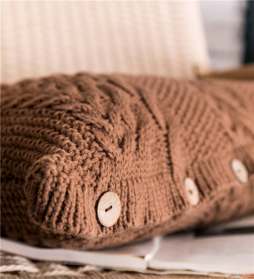 Buttoned Cable Knit Cushion Pillowcase without Filler