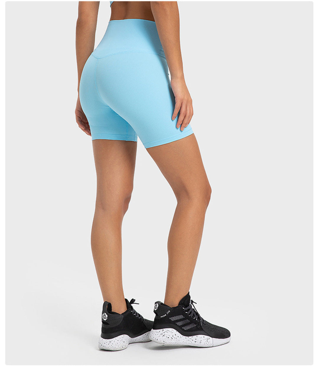 Solid Ribbed High Waist Bike Shorts With Side Pockets