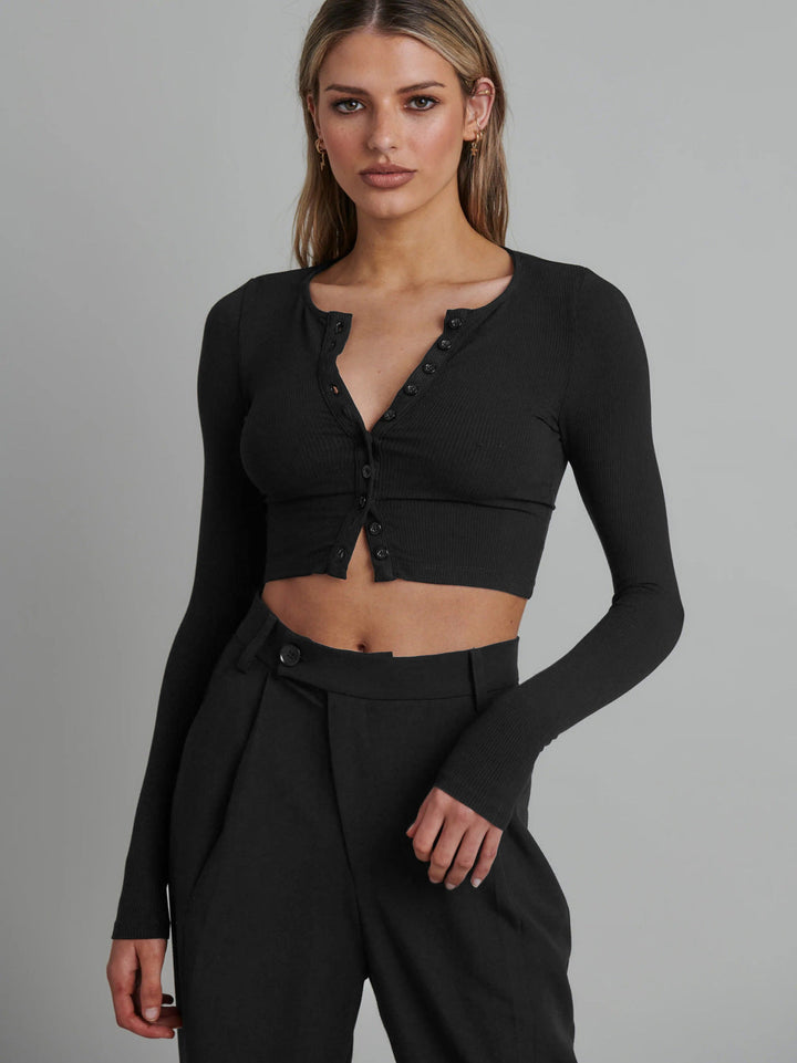 Single-Breasted V-Neck Solid Crop Top