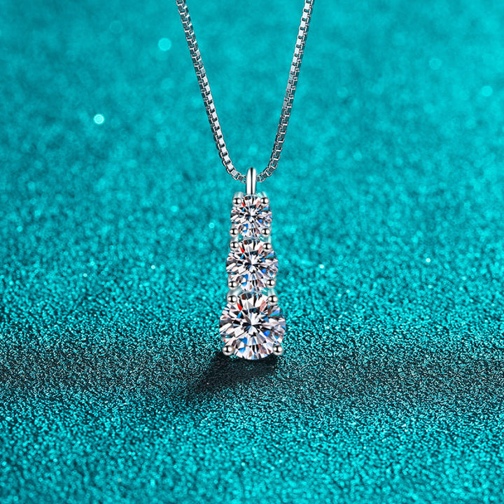 925 Sterling Silver Three Moissanite Necklace