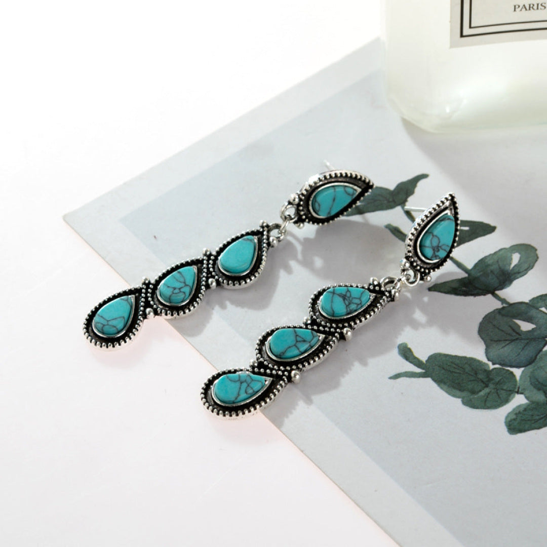 Retro Teardrop-Shaped Turquoise Dangle Earrings