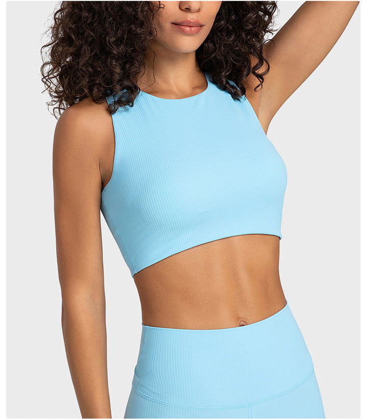 Ribbed Round Neck Wireless Sports Bras