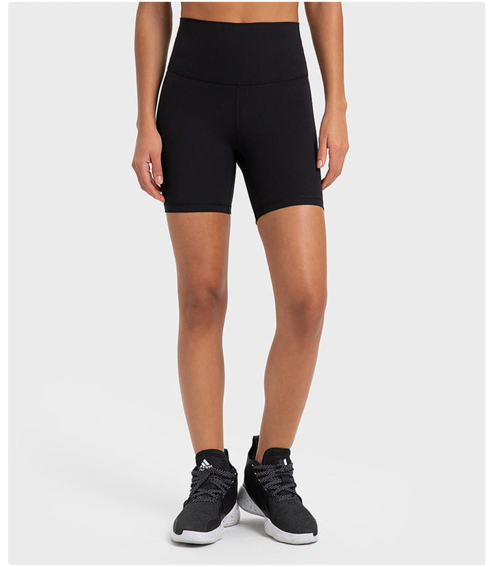 Solid Ribbed High Waist Bike Shorts With Side Pockets