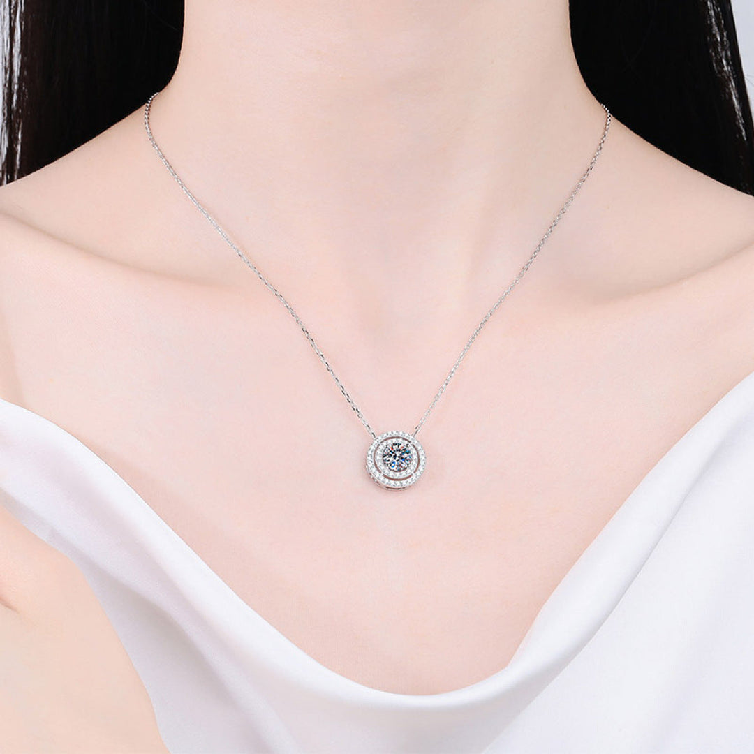 S925 Sterling Silver Double Circle Moissanite Pendant Necklace