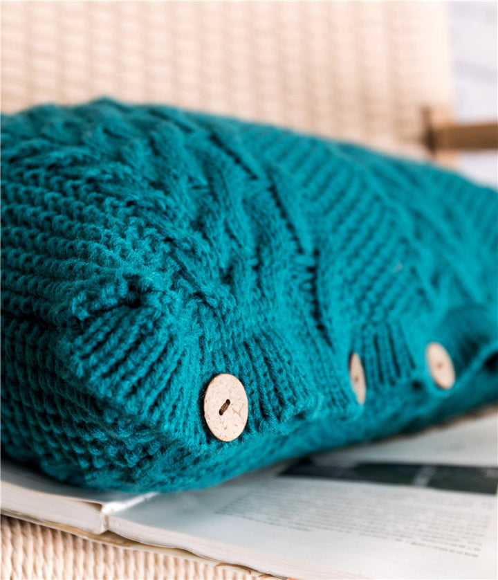 Buttoned Cable Knit Cushion Pillowcase without Filler