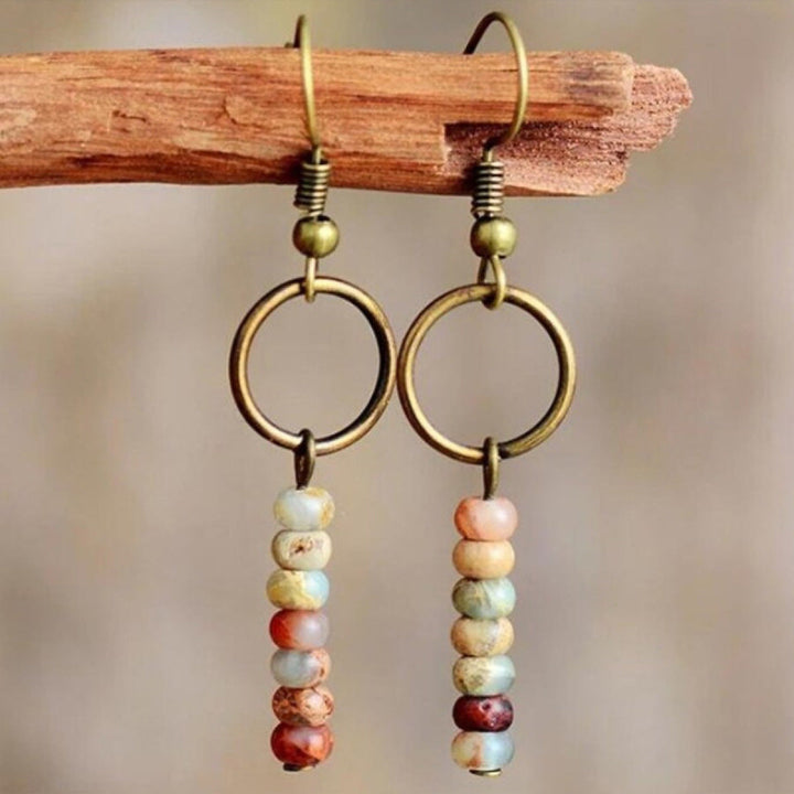 Boho Multicolor Hoop Beads Drop Earrings