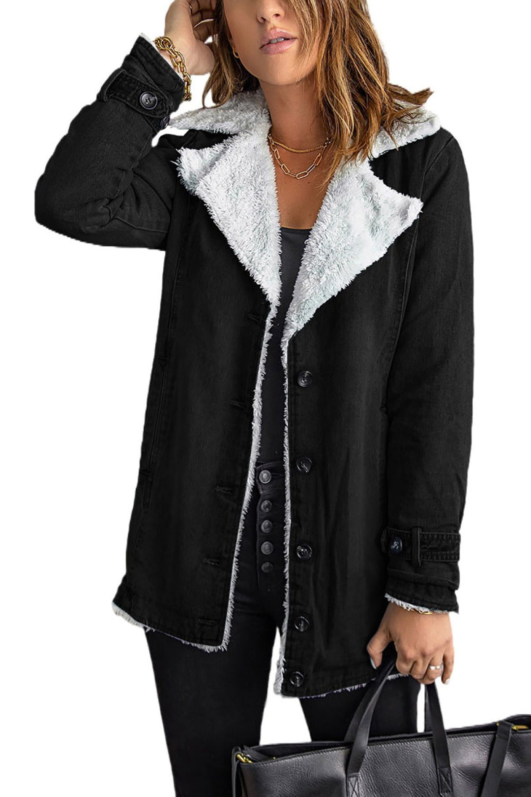 Black Lapel Fleece Jacket
