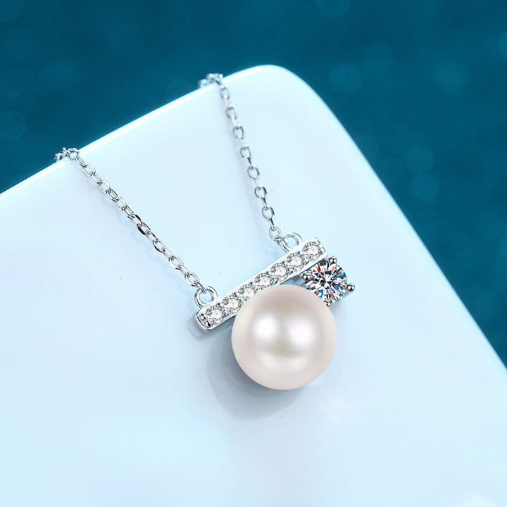925 Sterling Silver Moissanite Freshwater Pearl Necklace