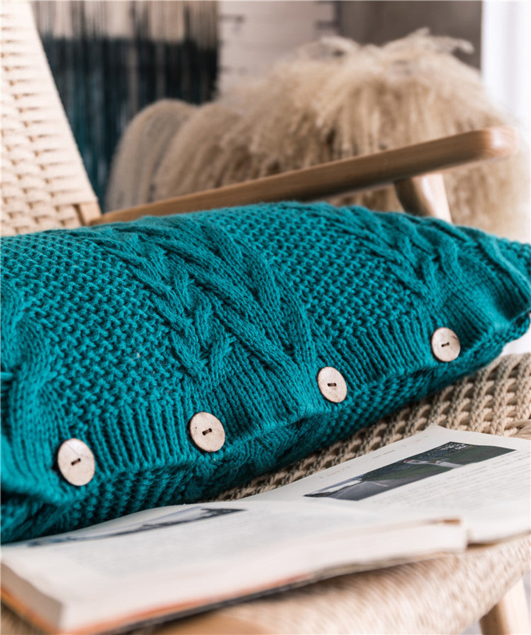 Buttoned Cable Knit Cushion Pillowcase without Filler