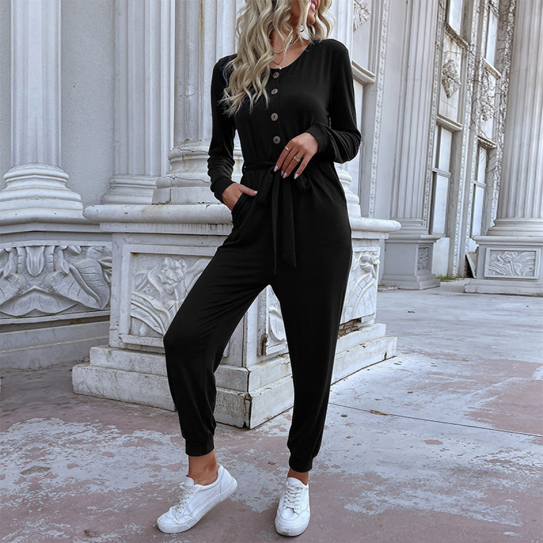 Casual Botton Down Long-Sleeved Jumpsuit