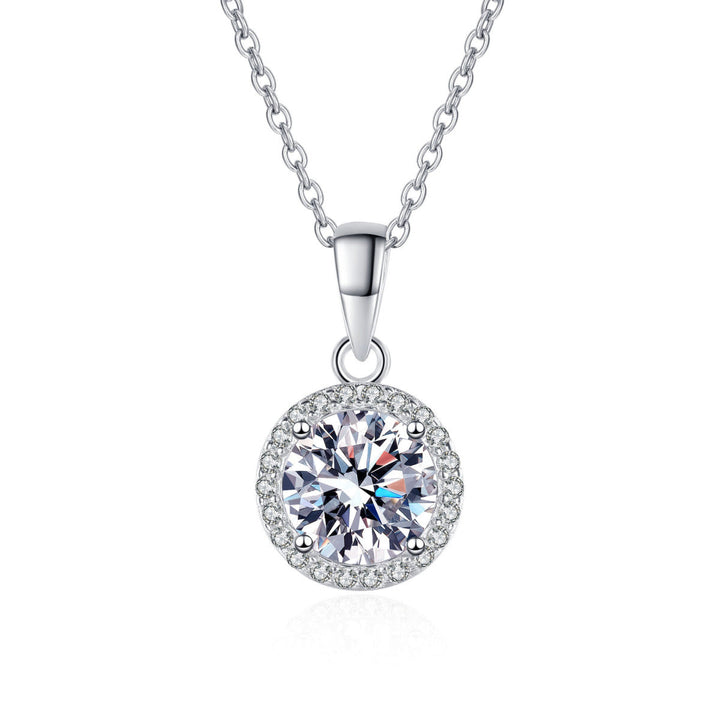 S925 Sterling Silver Round Shape Moissanite Pendant Necklace