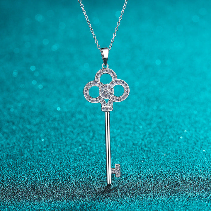 925 Sterling Silver Moissanite Key Pendant Necklace