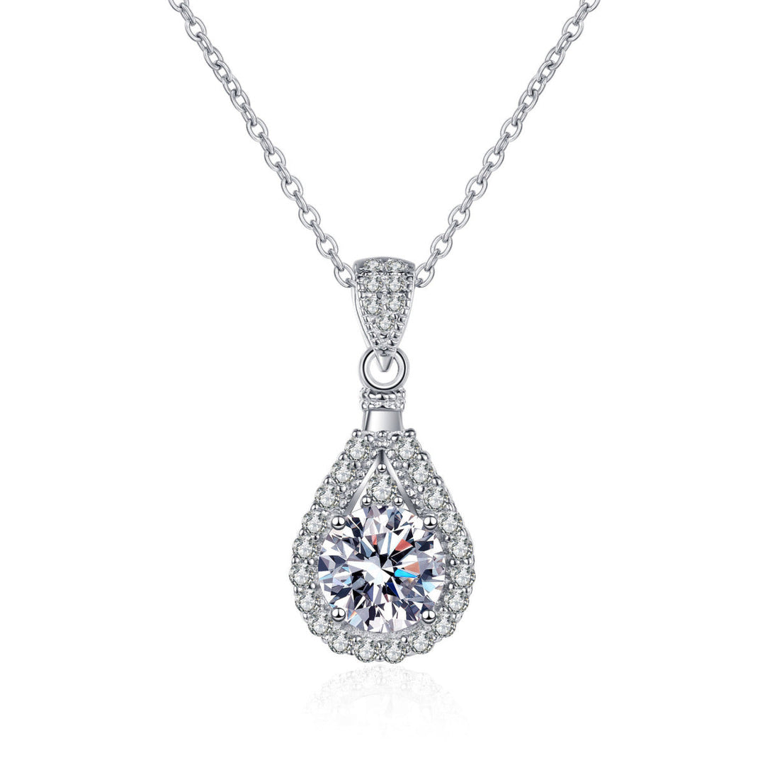 925 Sterling Silver Moissanite Drop-Shaped Pendant  Necklace