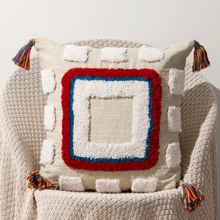 Boho Geometric Colorful Clustered Embroidery Cushion Cover Without Filler