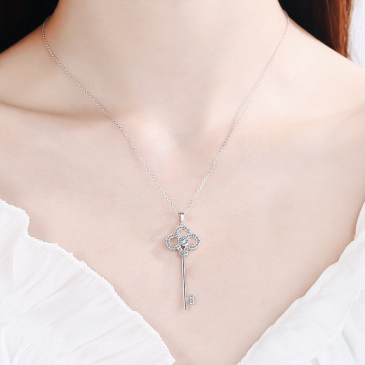 925 Sterling Silver Moissanite Key Pendant Necklace