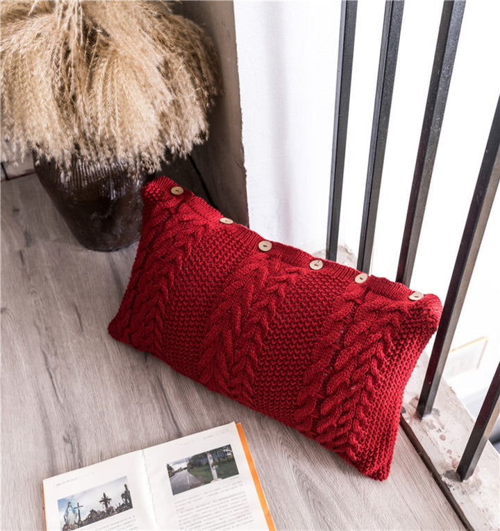 Buttoned Cable Knit Cushion Pillowcase without Filler