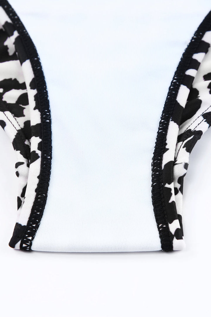 Leopard Patchwork Asymmetric Cutout One Piece Swimsuit