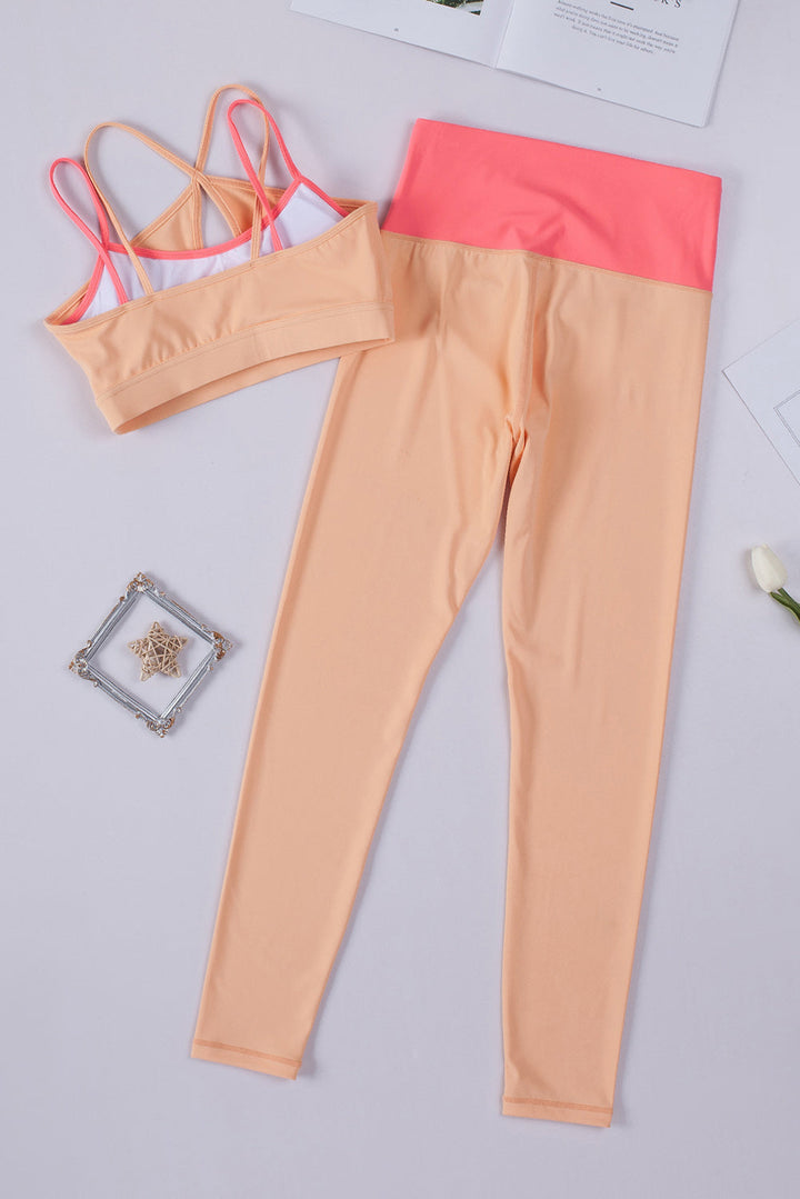Orange Two-Tone Colorblock Bra Leggings Active Wear Set