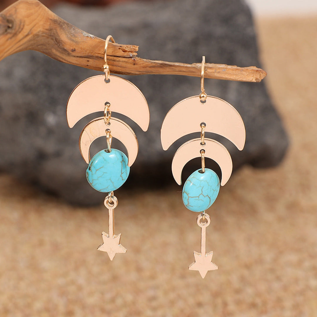 Star Crescent Turquoise Dangle Earrings