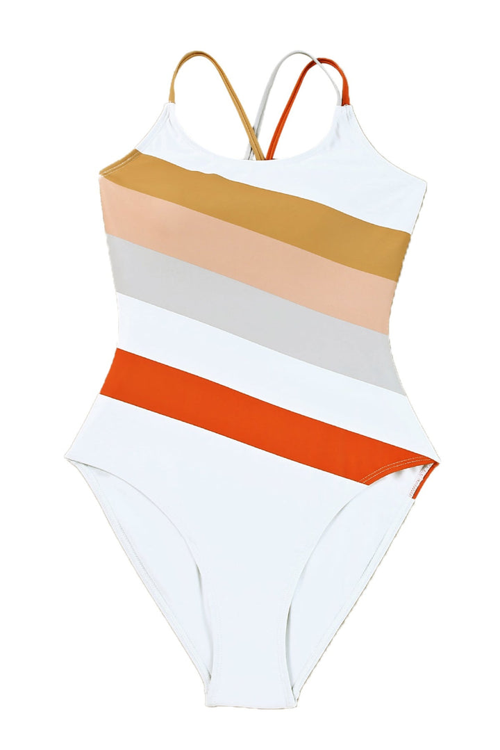 Striped Criss Cross Backless One-Piece Swimwear