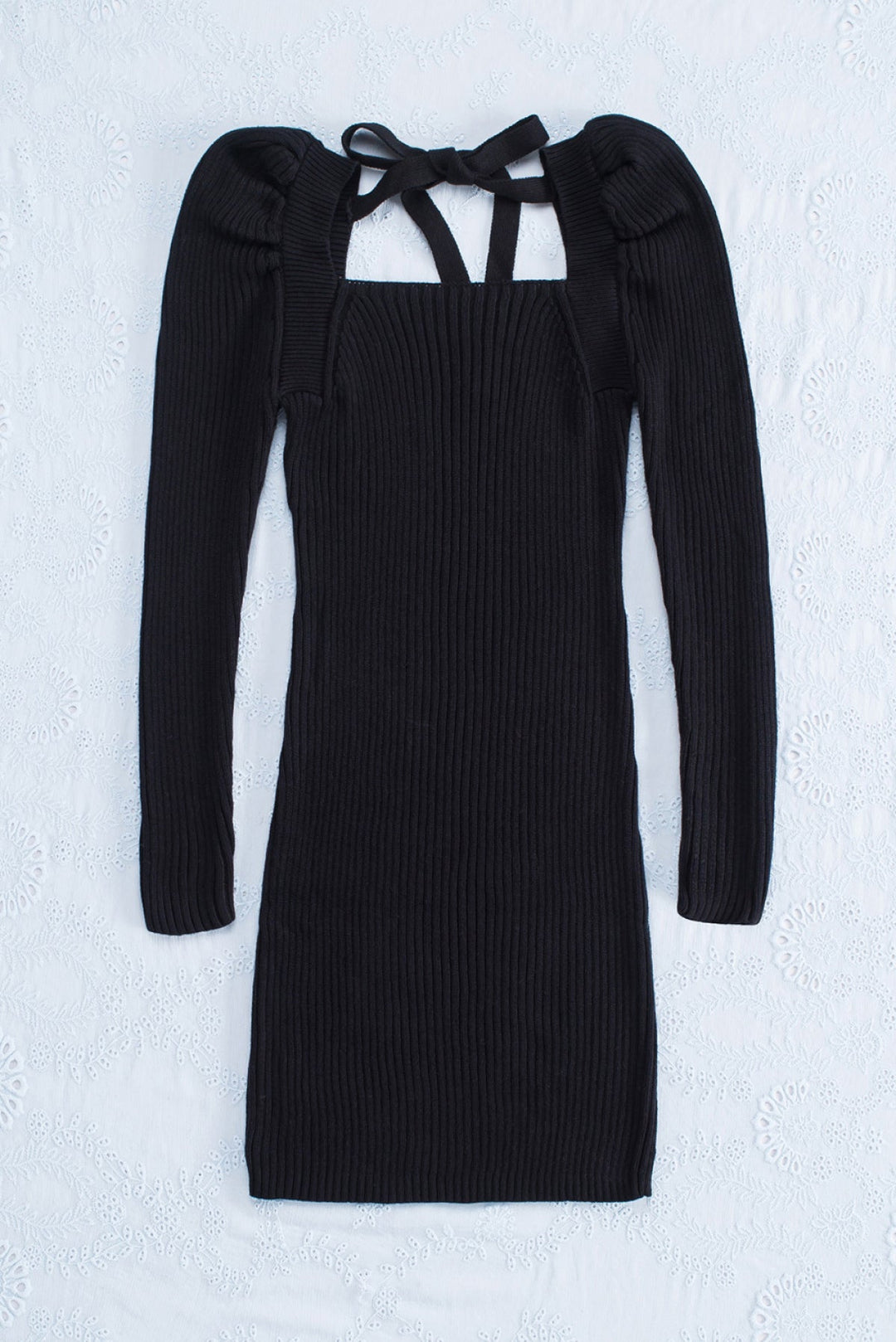 Square Neck Puffy Sleeve Sweater Dress