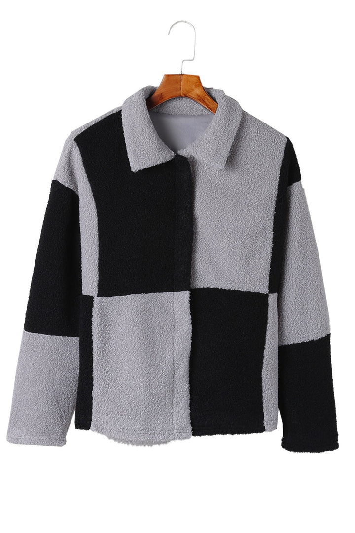 Colorblock Checkered Sherpa Jacket