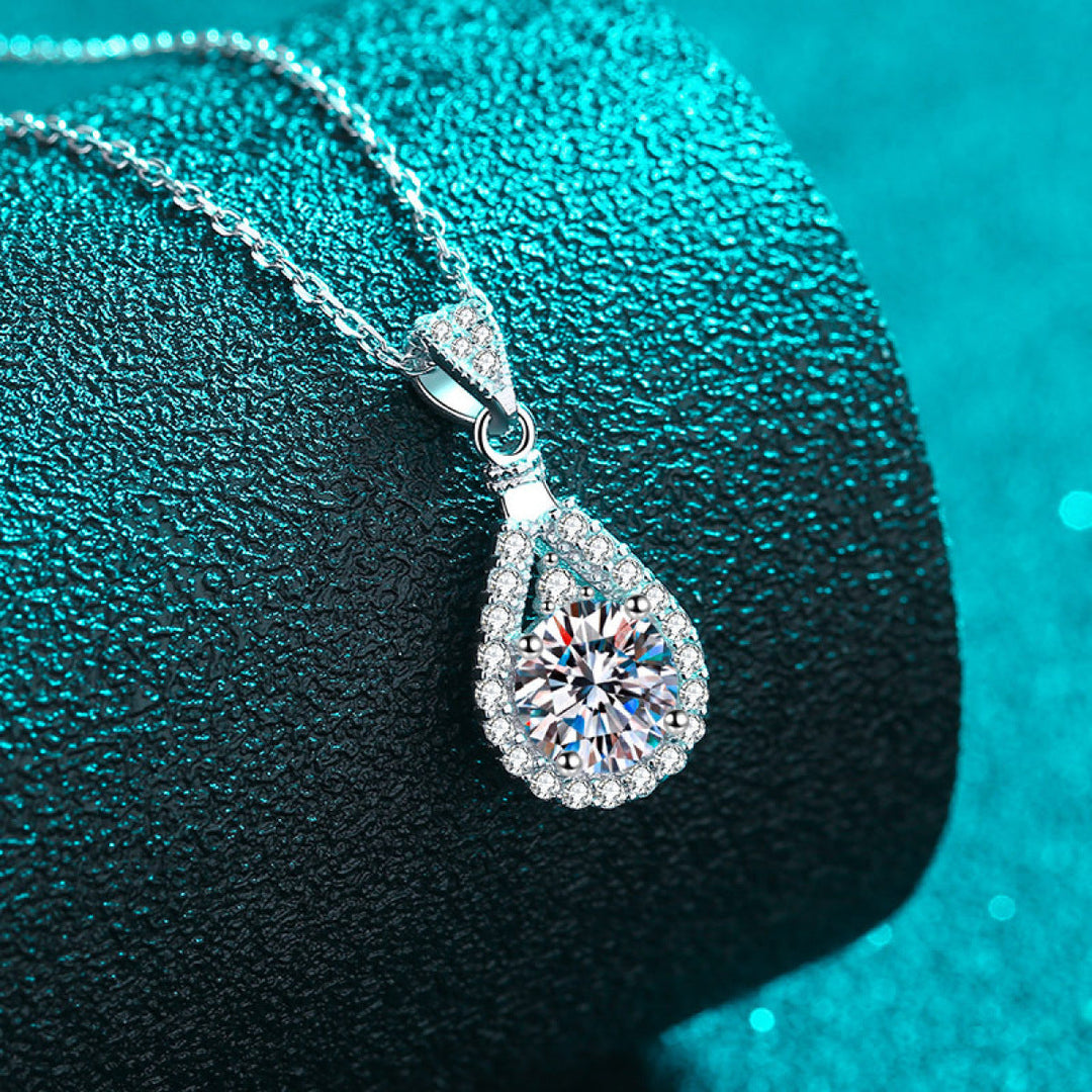 925 Sterling Silver Moissanite Drop-Shaped Pendant  Necklace