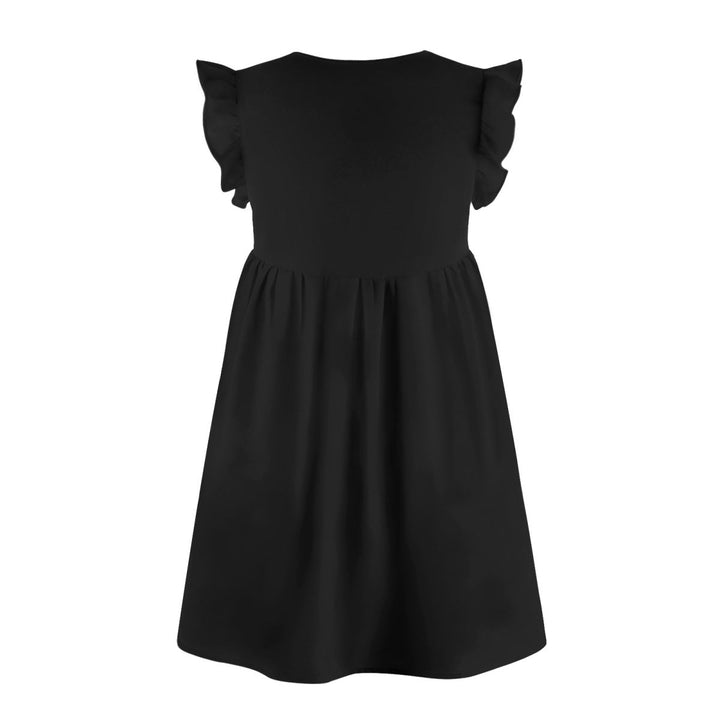 V-neck Solid Color Ruffle Sleeve A-line Mini Dress