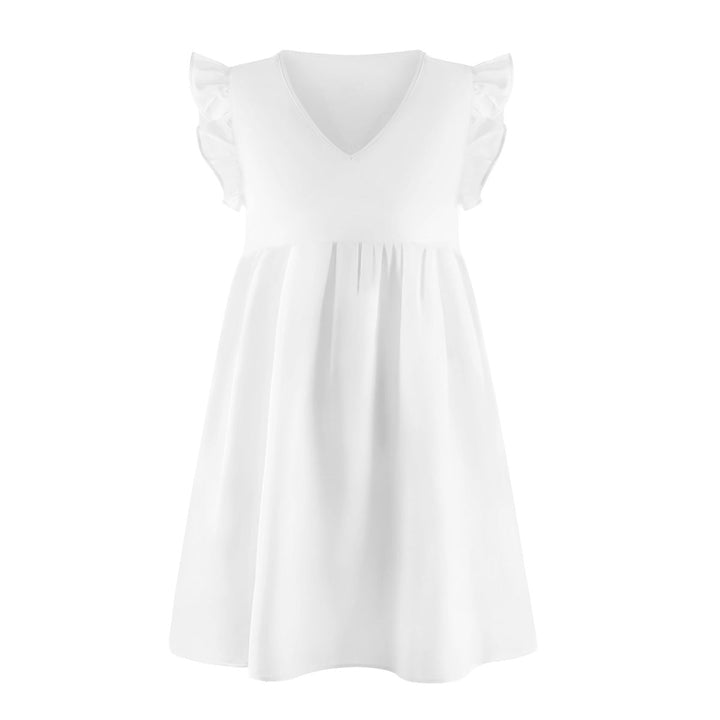 V-neck Solid Color Ruffle Sleeve A-line Mini Dress