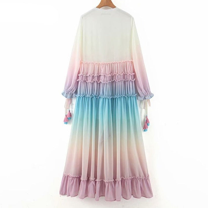 Multicolor Gradient Print Chiffon Beach Dress