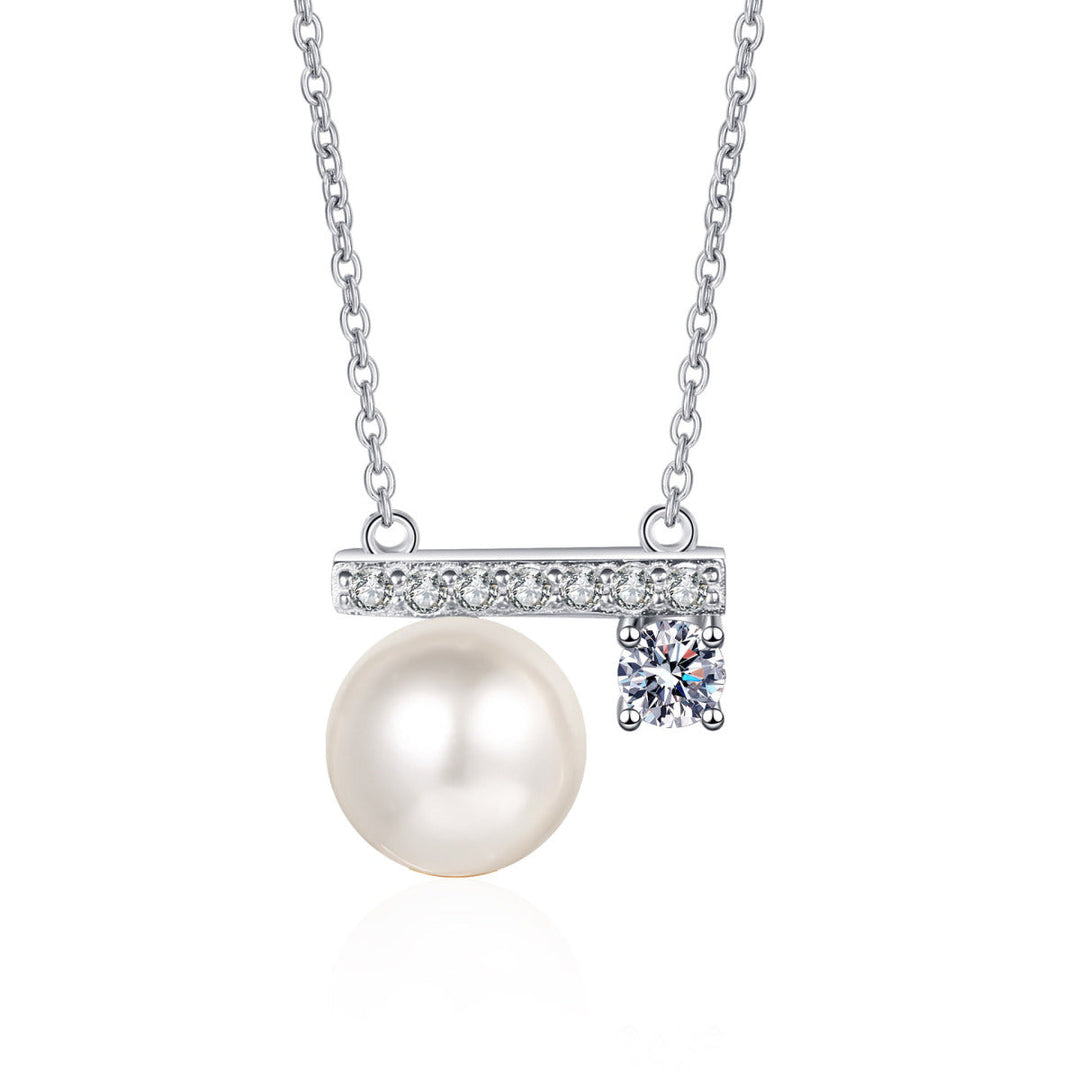 925 Sterling Silver Moissanite Freshwater Pearl Necklace