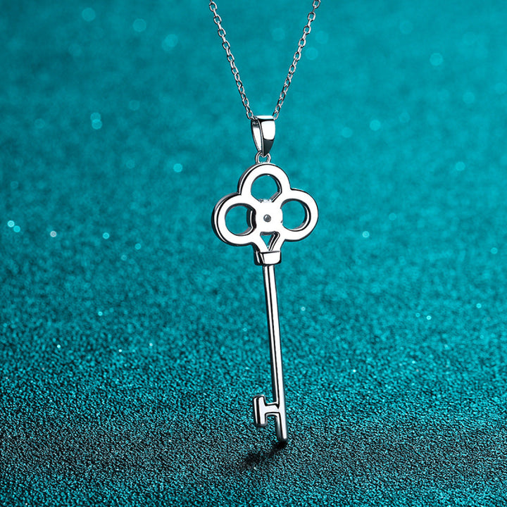 925 Sterling Silver Moissanite Key Pendant Necklace