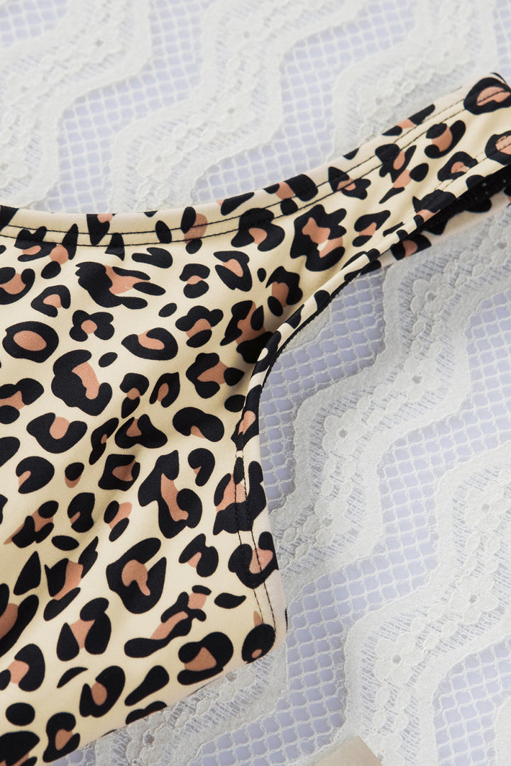 Leopard Color Block Bow Backless One-Piece Swimwear