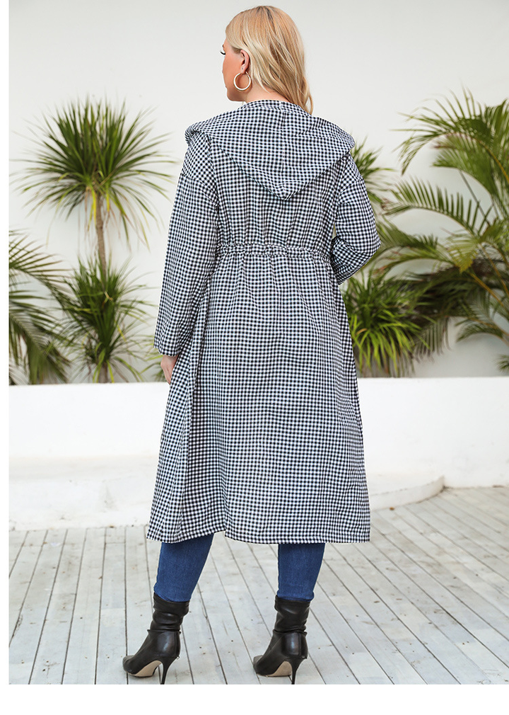 Plus Size Plaid Belted Hooded Shirt Dress
