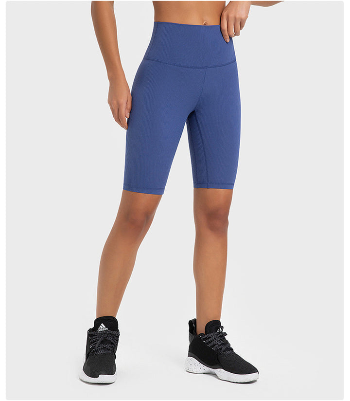 Solid Ribbed High Waist Bike Shorts With Invisible Pocket