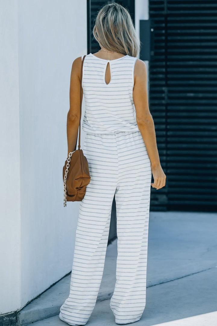 White Striped Sleeveless Jumpsuit