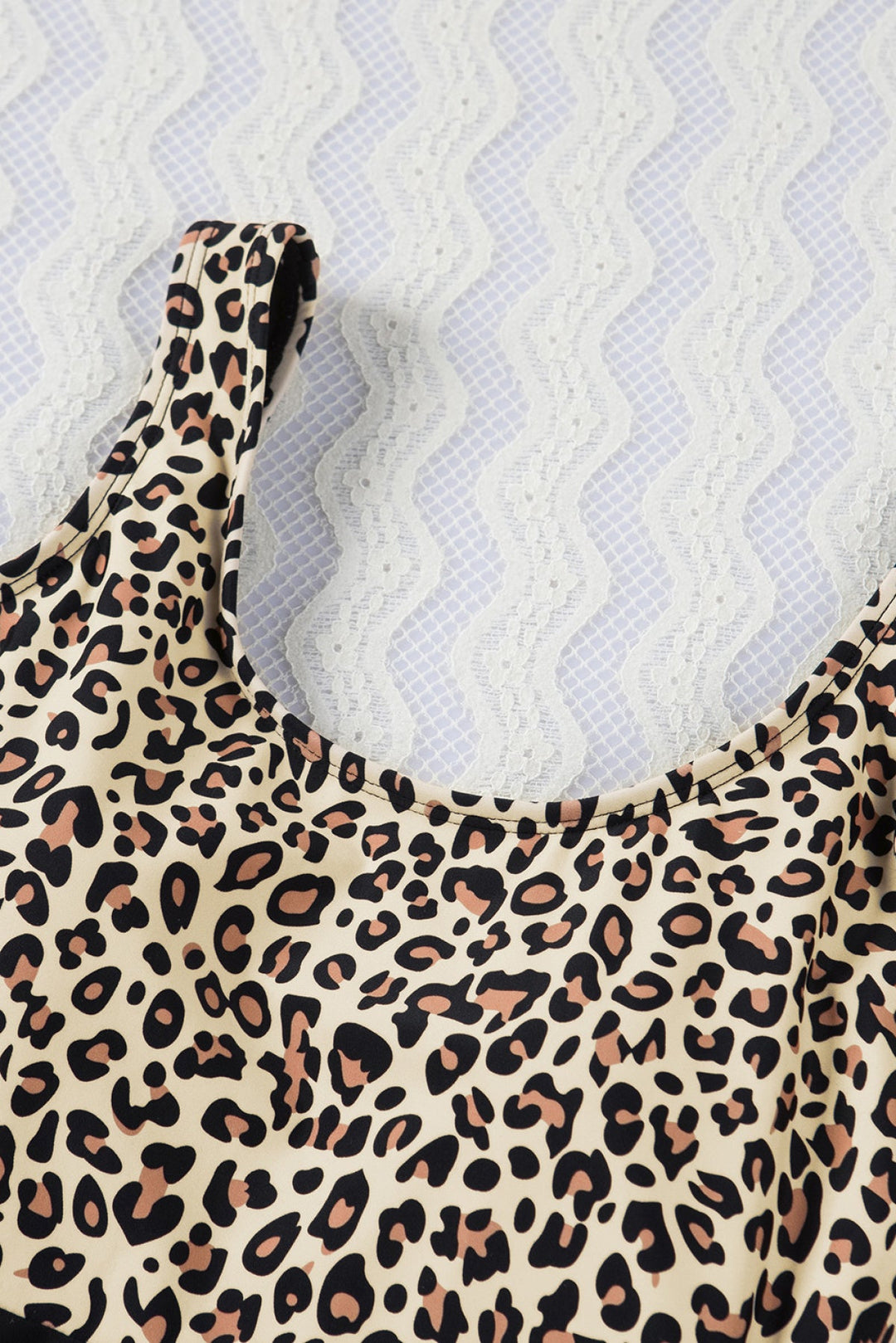 Leopard Color Block Bow Backless One-Piece Swimwear