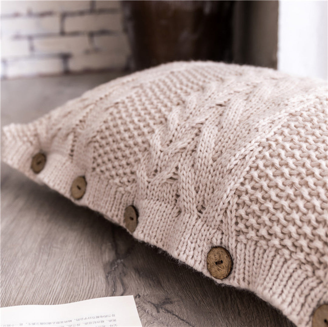 Buttoned Cable Knit Cushion Pillowcase without Filler