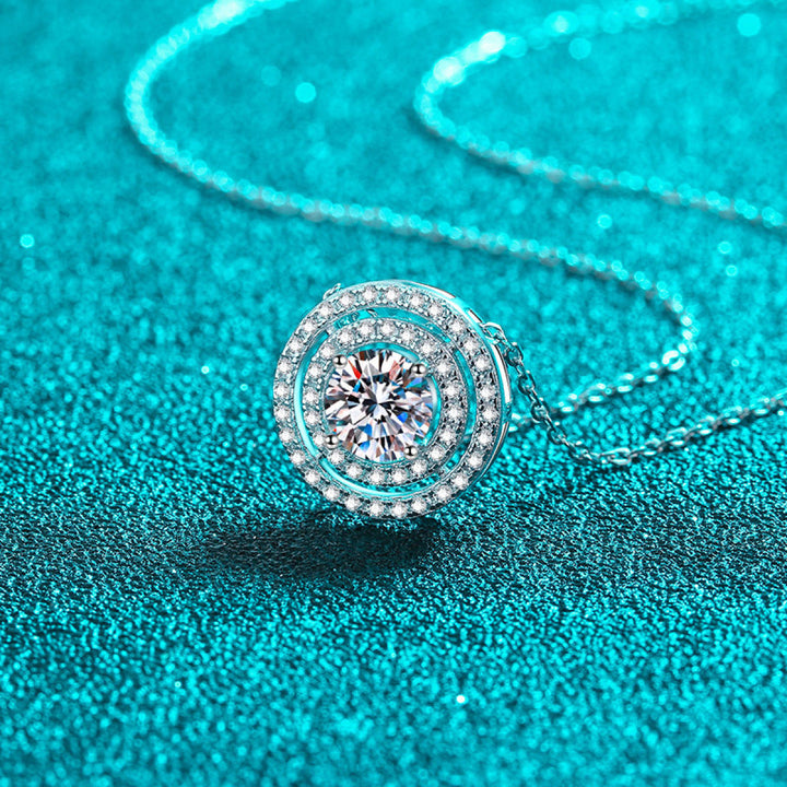 S925 Sterling Silver Double Circle Moissanite Pendant Necklace