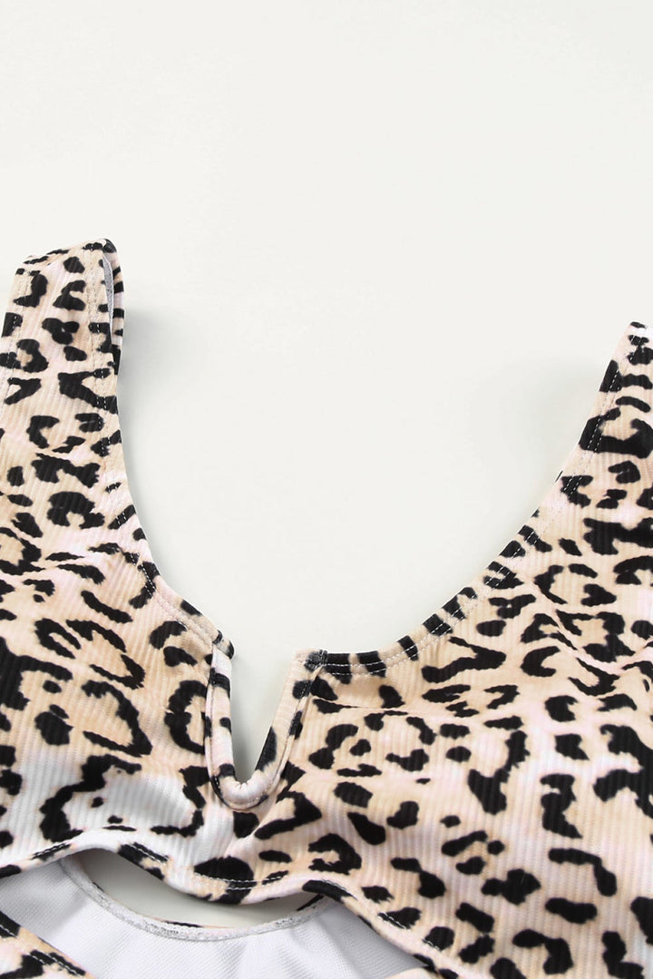 Leopard Split V Neck One-Piece Swimsuit