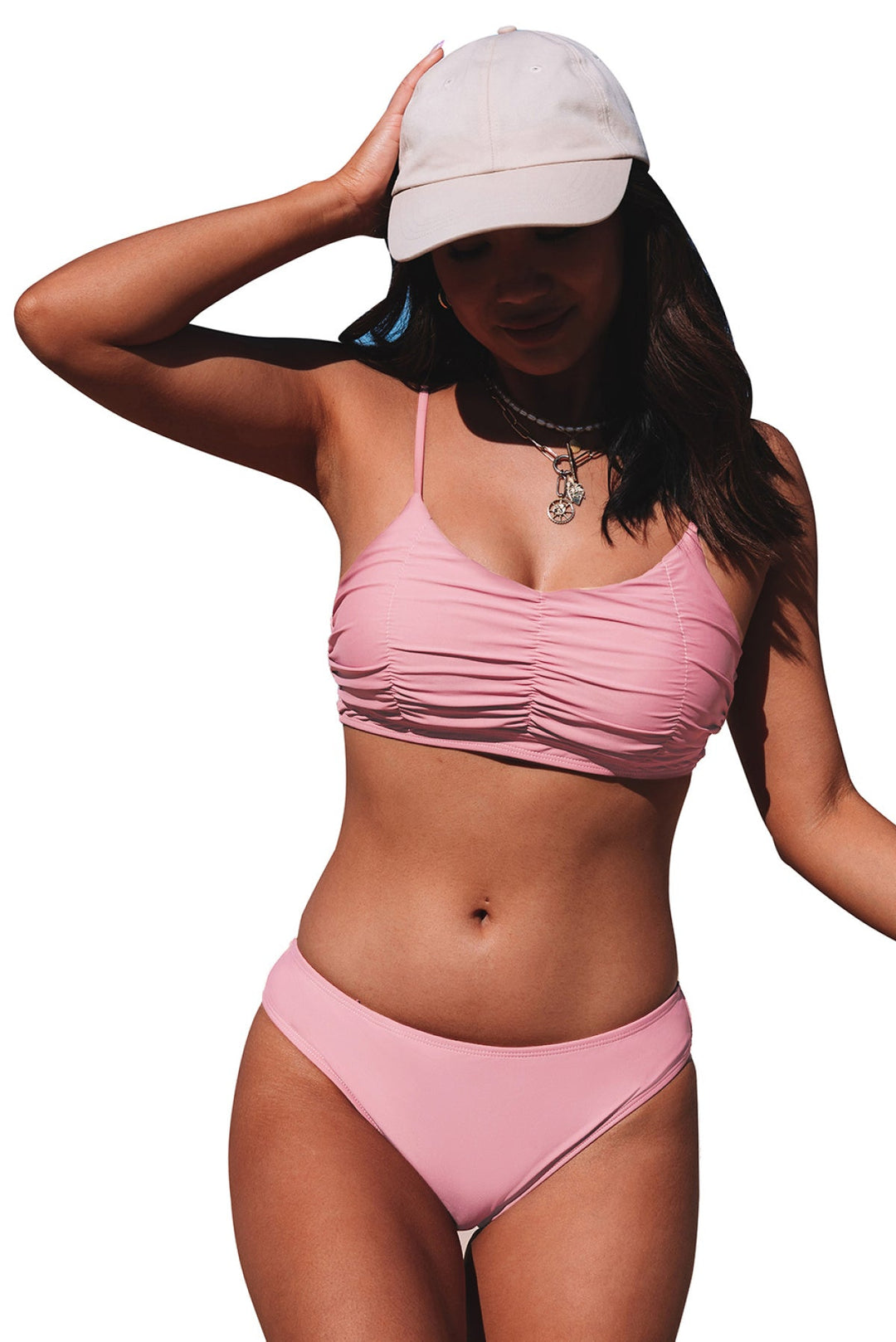 2Pcs Ruched Bikini Solid Swimsuit
